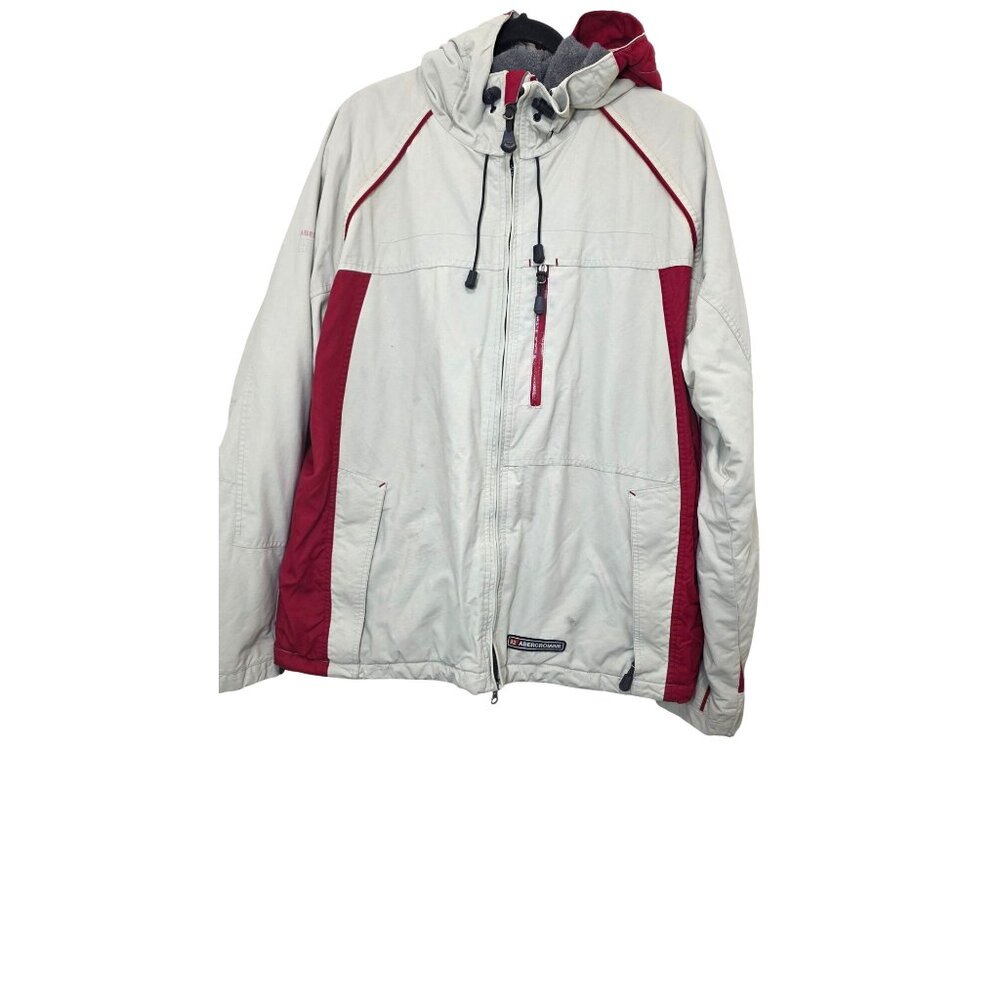 VTG Abercrombie A/92 Men's XL Hooded Winter Jacket Fleece Lined Beige Y2k Red Tr